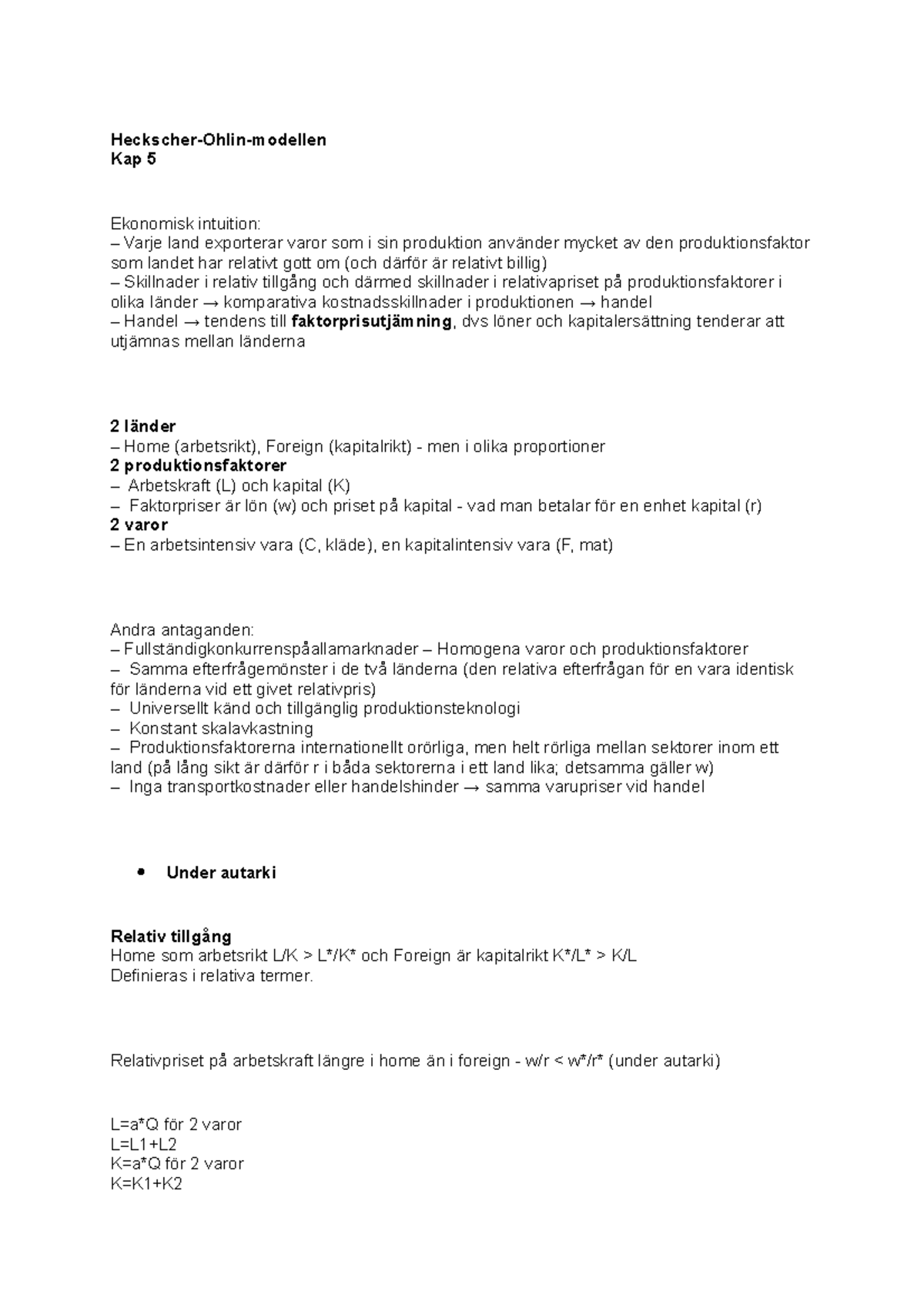 Internationell Handel Kap 5 - Heckscher-Ohlin-modellen Kap 5 Ekonomisk ...