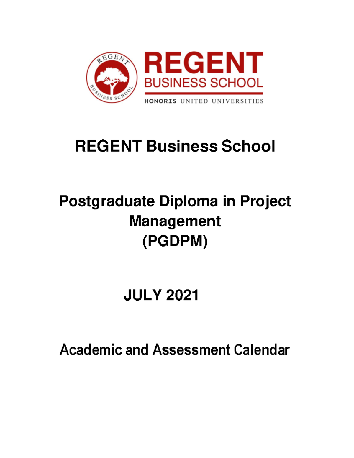 Pgdprojm AA Calendar July 2021 - REGENT Business Sc hool Postgraduate ...