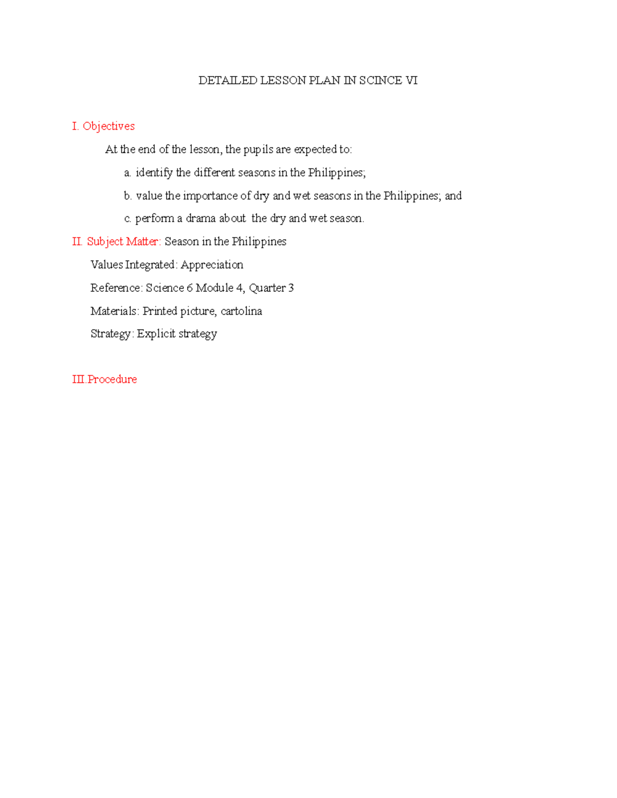 LP science 6 Final - DETAILED LESSON PLAN IN SCINCE VI I. Objectives At ...
