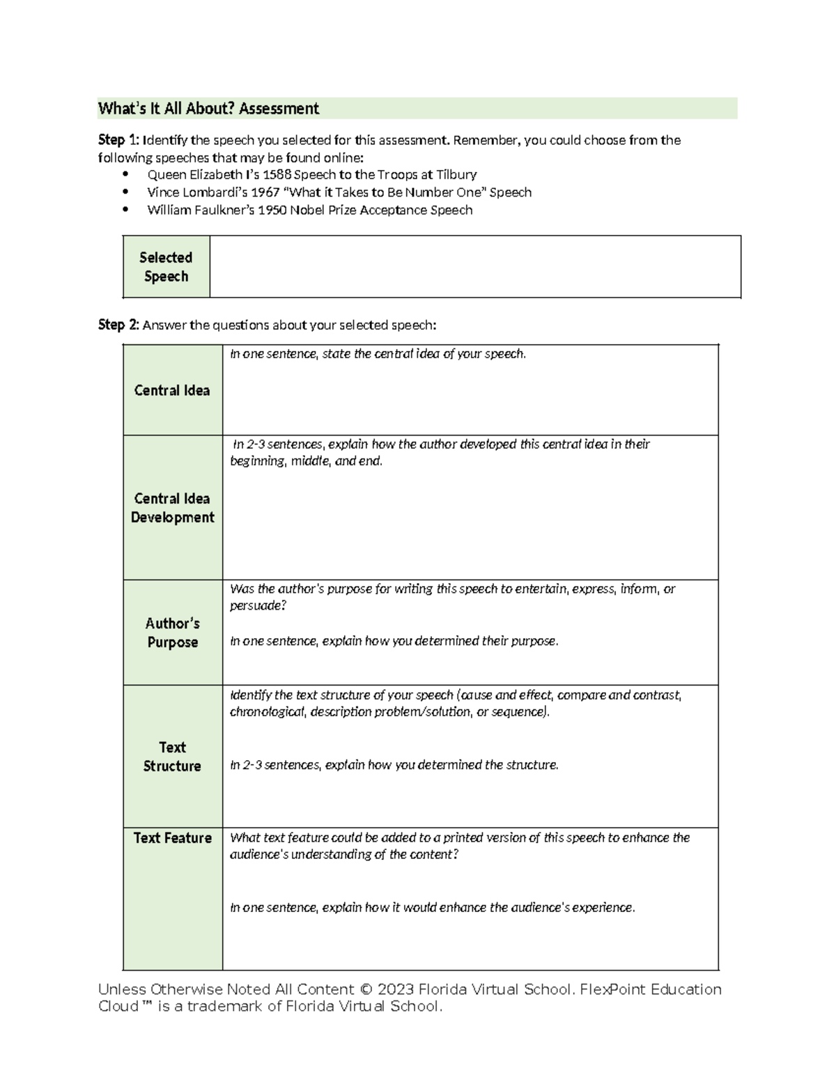 Whats It All About Assessment - What’s It All About? Assessment Step 1 ...