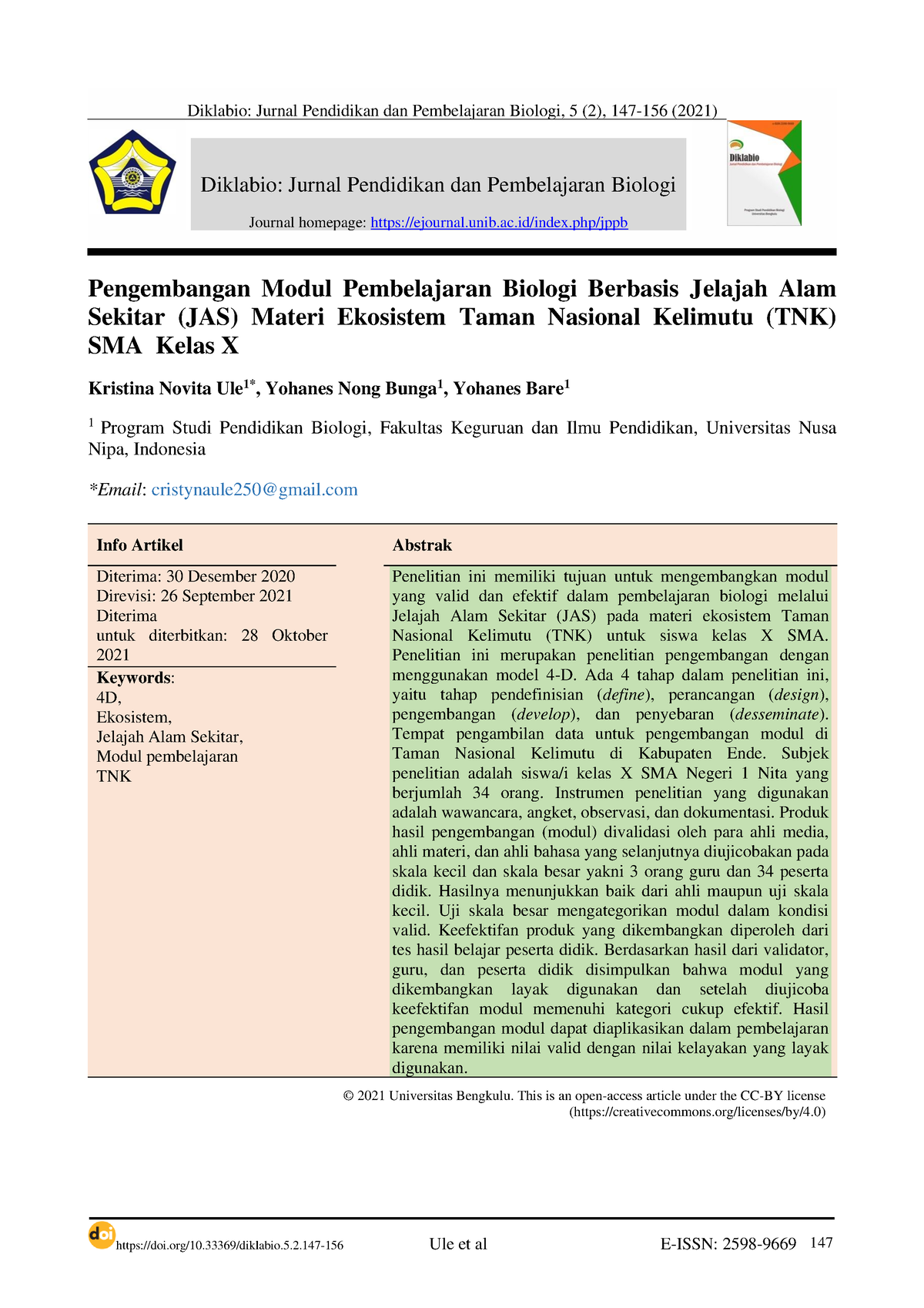 Pengembangan Modul Pembelajaran Biologi Berbasis Jelajah Alam Sekitar ...