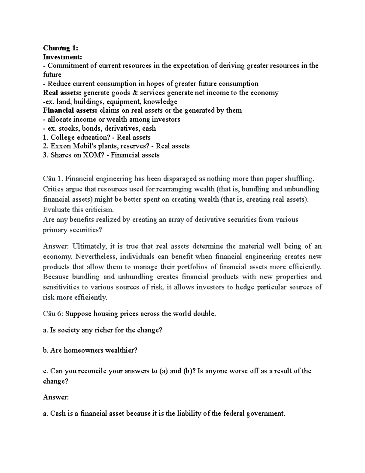 Chapter 1 Solutions Investment Bodie Chương 1 Investment