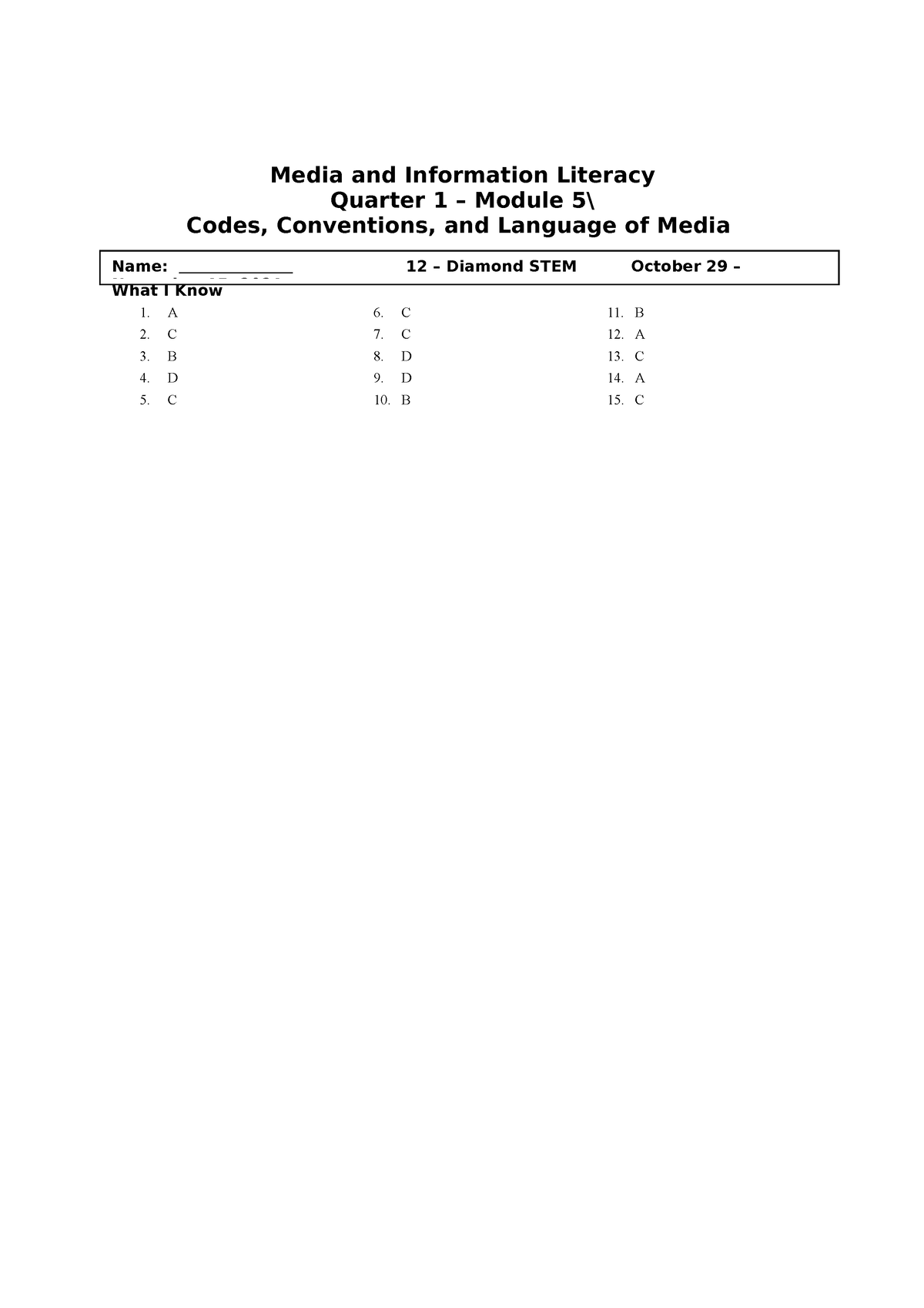 Med 5 Media Literacy Media And Information Literacy Quarter 1 Module 5 Codes Conventions 7343