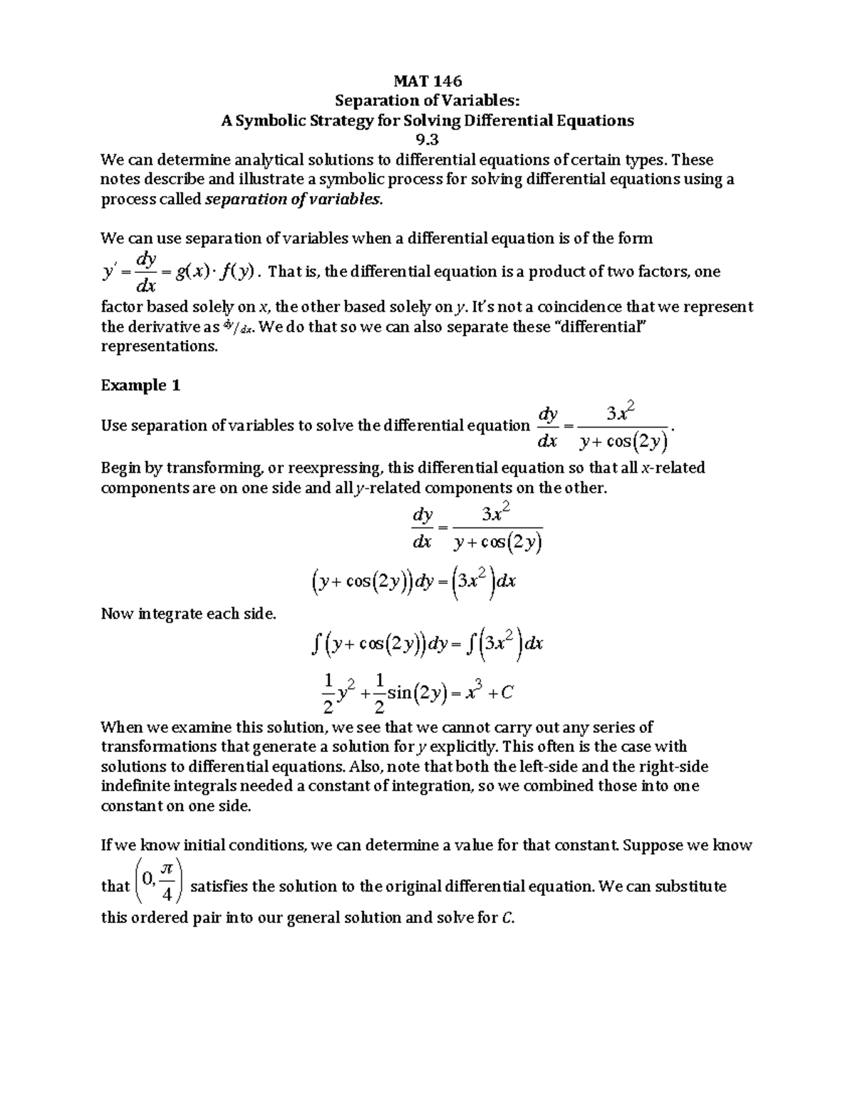 Ch09sec03difeqseparate - MAT Separation of Variables: A Symbolic ...