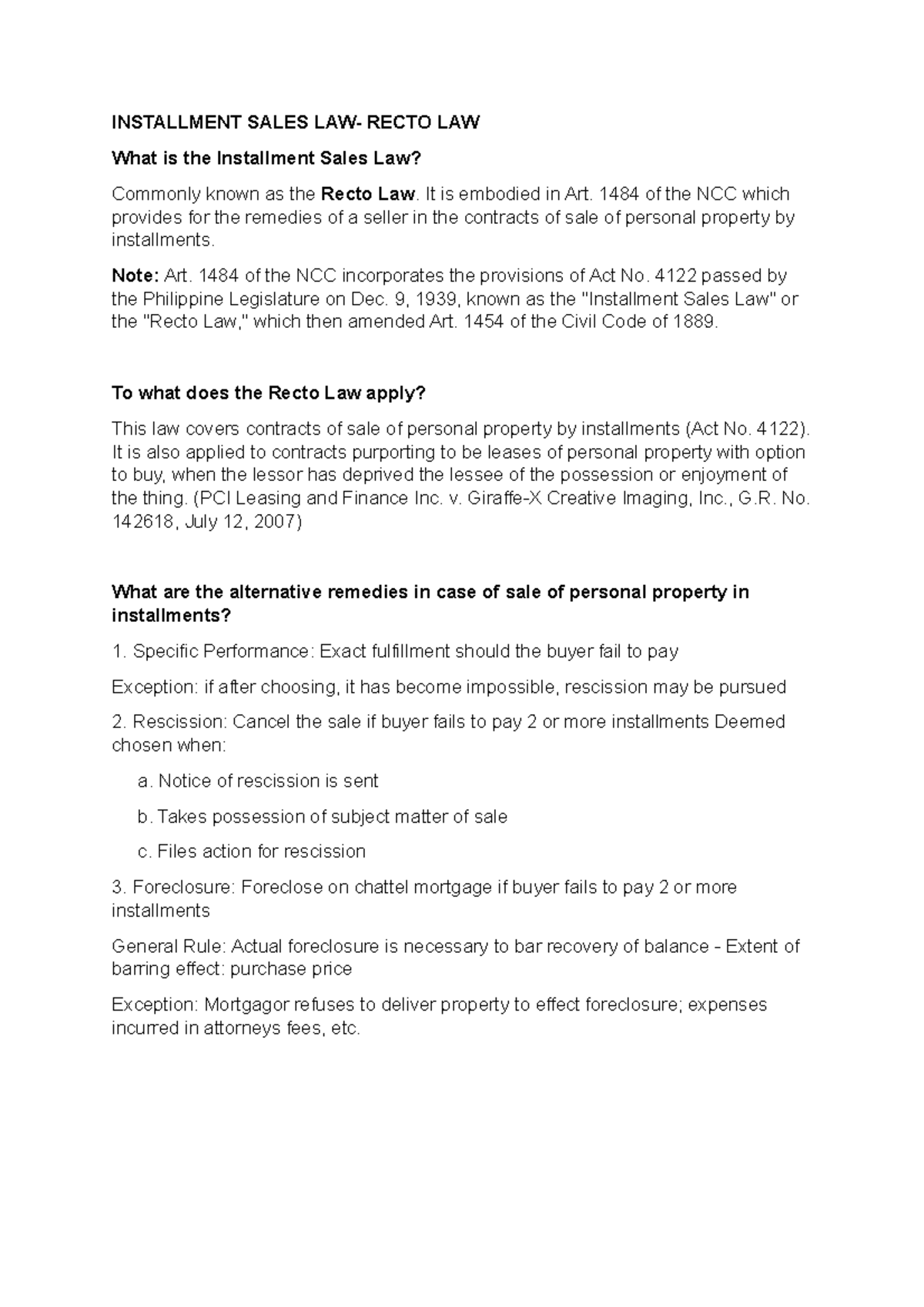 Recto Maceda LAW RFBT INSTALLMENT SALES LAW RECTO LAW What is the