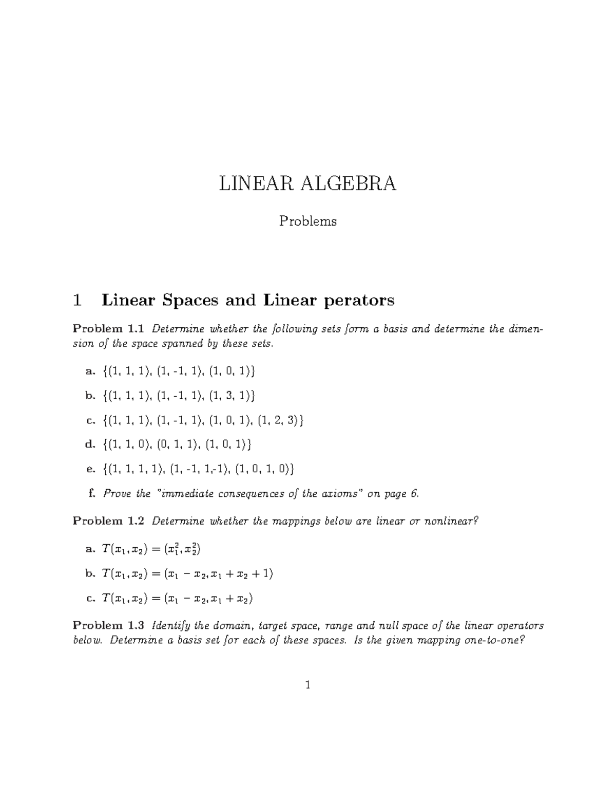 Lin Alg Problems - Practice Questions - LINEAR ALGEBRA Problems 1 ...