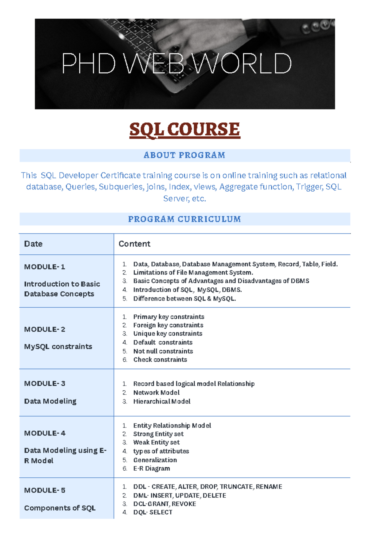 SQL- Template - SQL COURSE This SQL Developer Certificate training ...