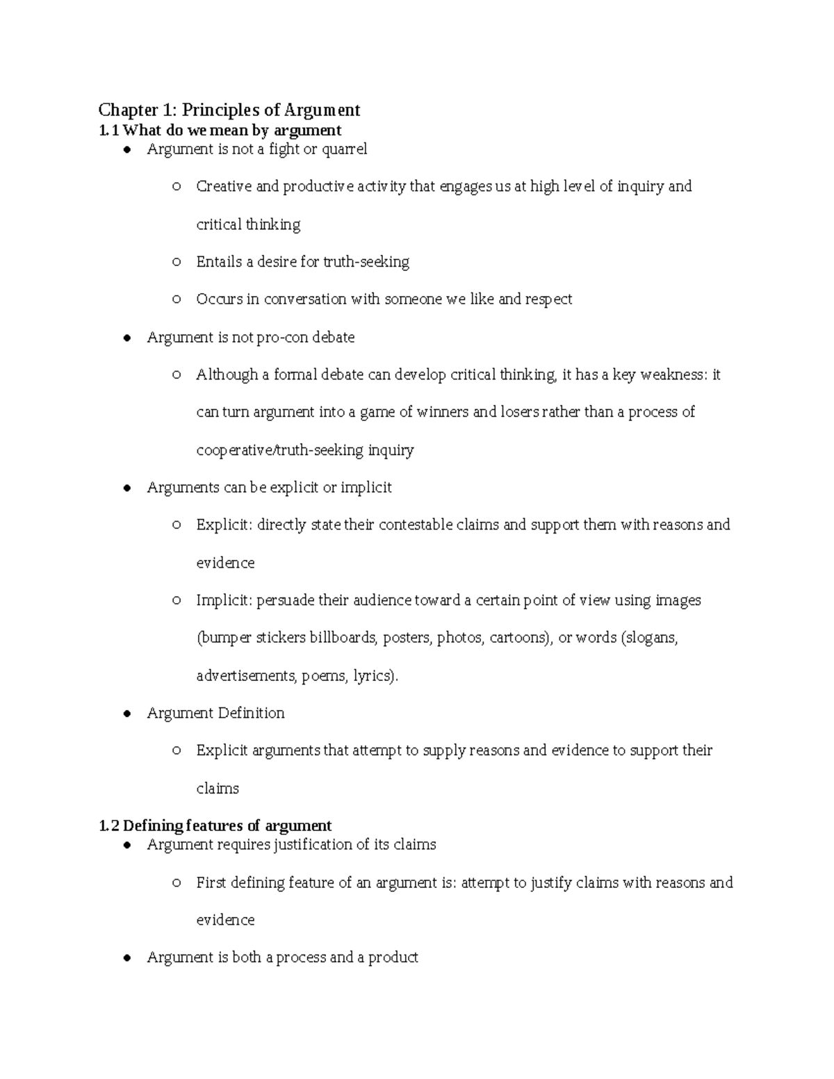 Chapter 1 Summary - Argument: An Introduction - Chapter 1: Principles ...