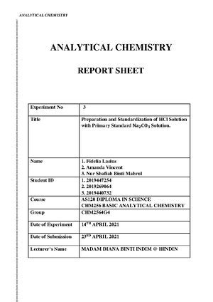 Tutorial 5 Volumetric Analysis - Basic Analytical Chemistry - UiTM ...