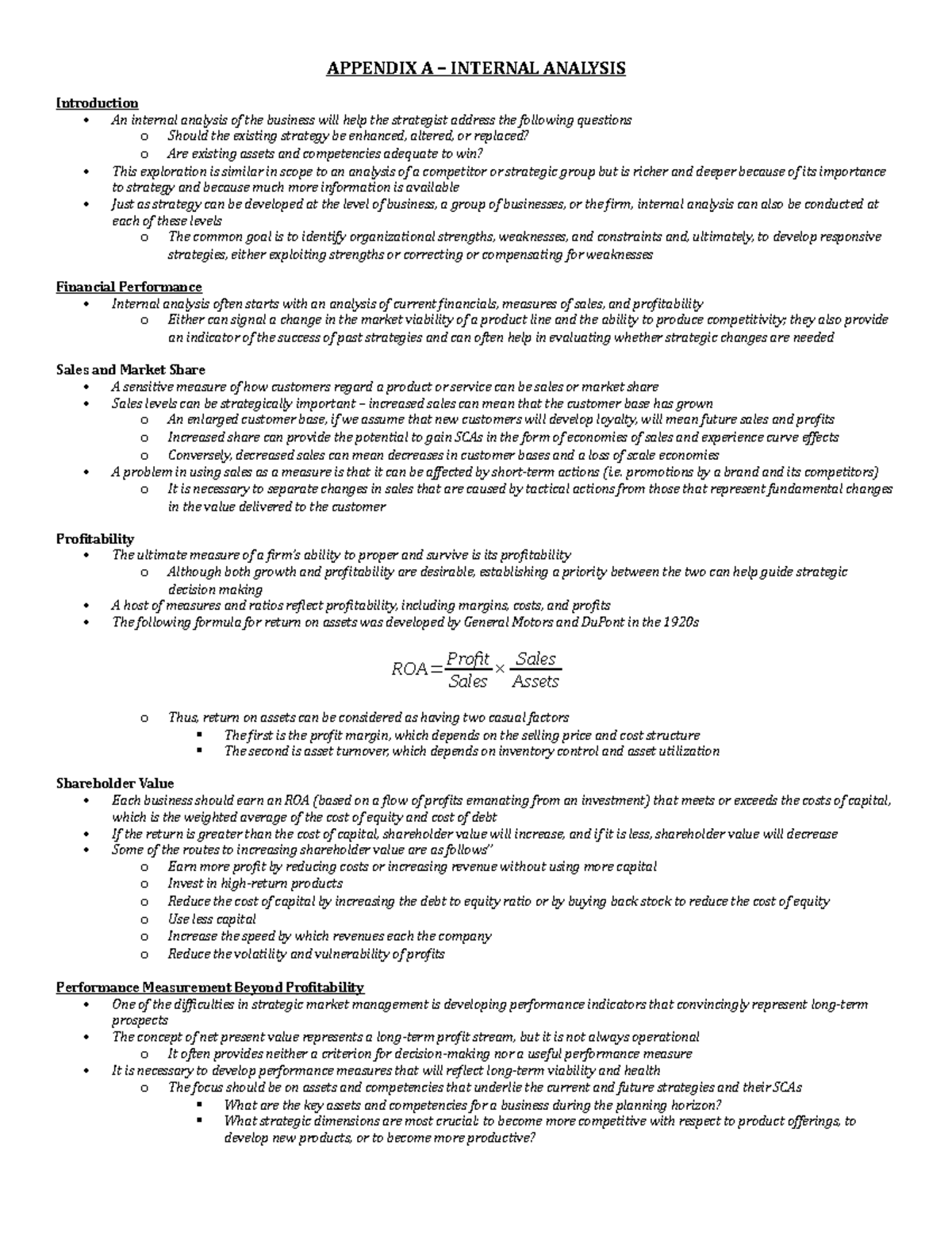 MARK 452 - Appendix A - Internal Analysis - APPENDIX A – INTERNAL ...