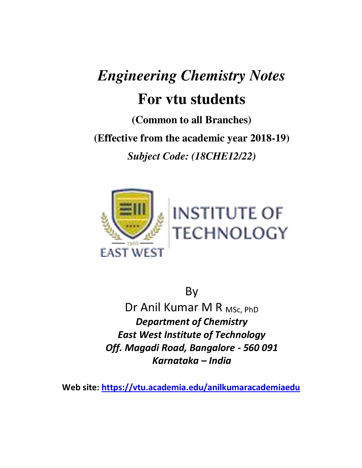 Engineering Chemistry Notes For Vtu Stud - Engineering Chemistry Notes ...