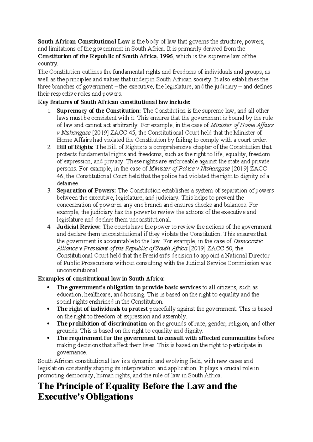 Ios2601 notes - South African Constitutional Law is the body of law ...