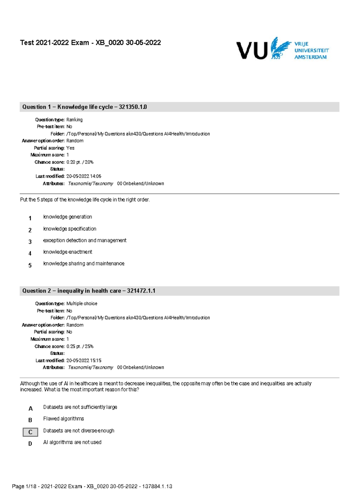 Exam-AI-for-Health-2021-2022-answers - Test 2021-2022 Exam - XB_0020 30 ...