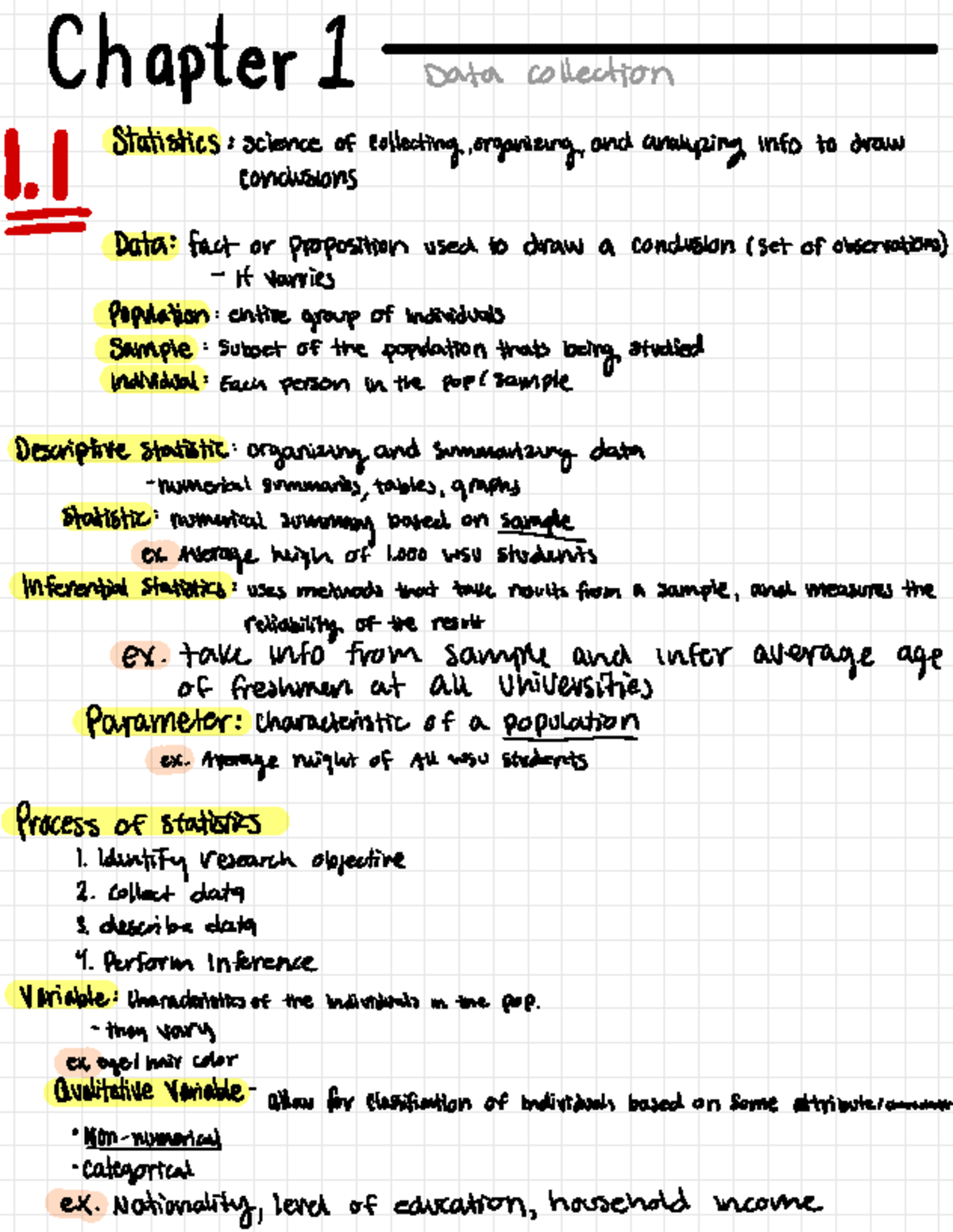chapter 1 notes - Chapter I Data collection Statistics : science of ...