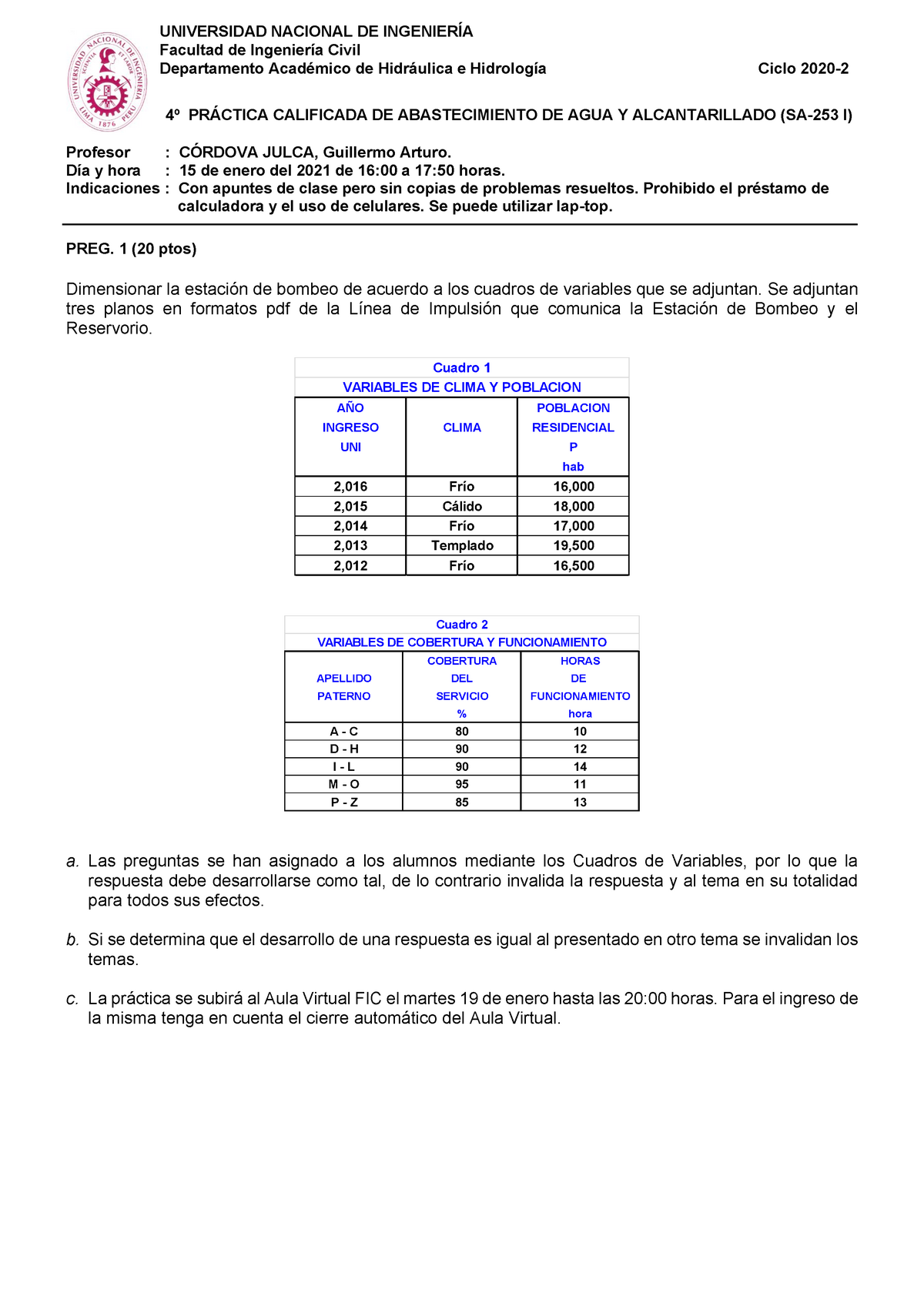 Práctica 4 (Ciclo 2020 - II) (Ing. Guillermo Arturo Córdova Julca ...