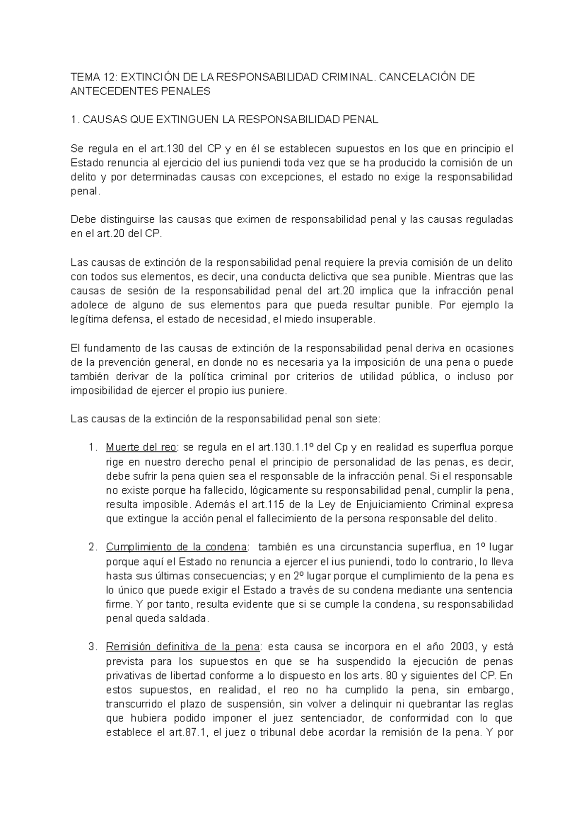 Tema 12 - Extinción De La Responsabilidad Criminal. Cancelación De ...