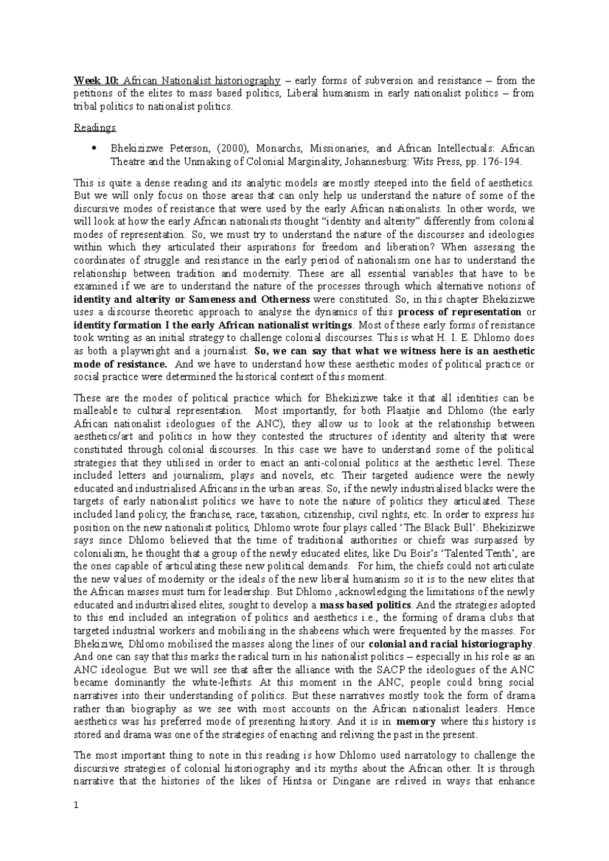 Week 10 lecture notes - POL2002S - UCT - Studocu