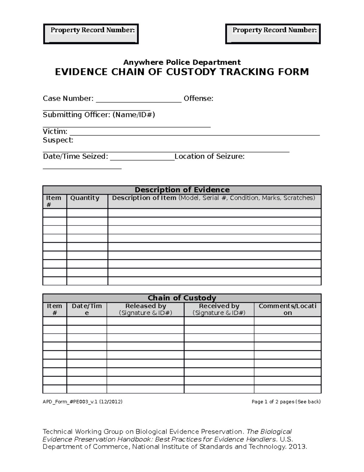 Chain Of Custody Form Example At Debra Schaper Blog