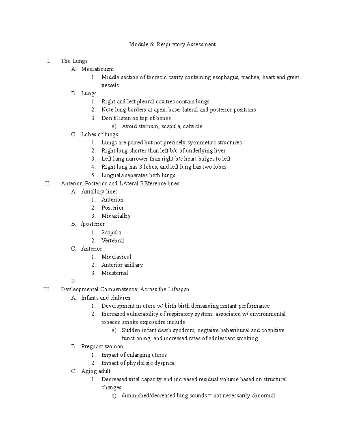 Module 6 Respiratory Assessment Module 6 Respiratory Assessment I