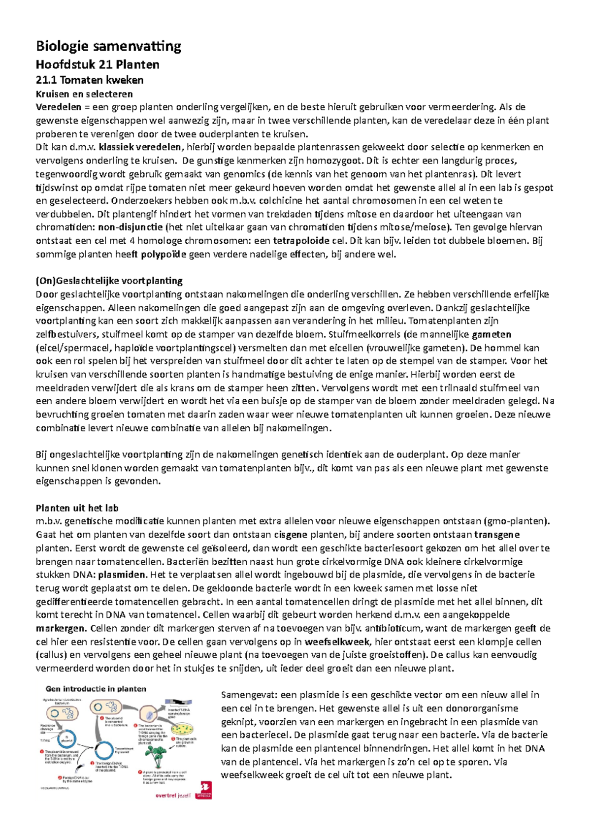 Bio samenvatting hs 21 Biologie samenvatting Hoofdstuk 21 Planten 21