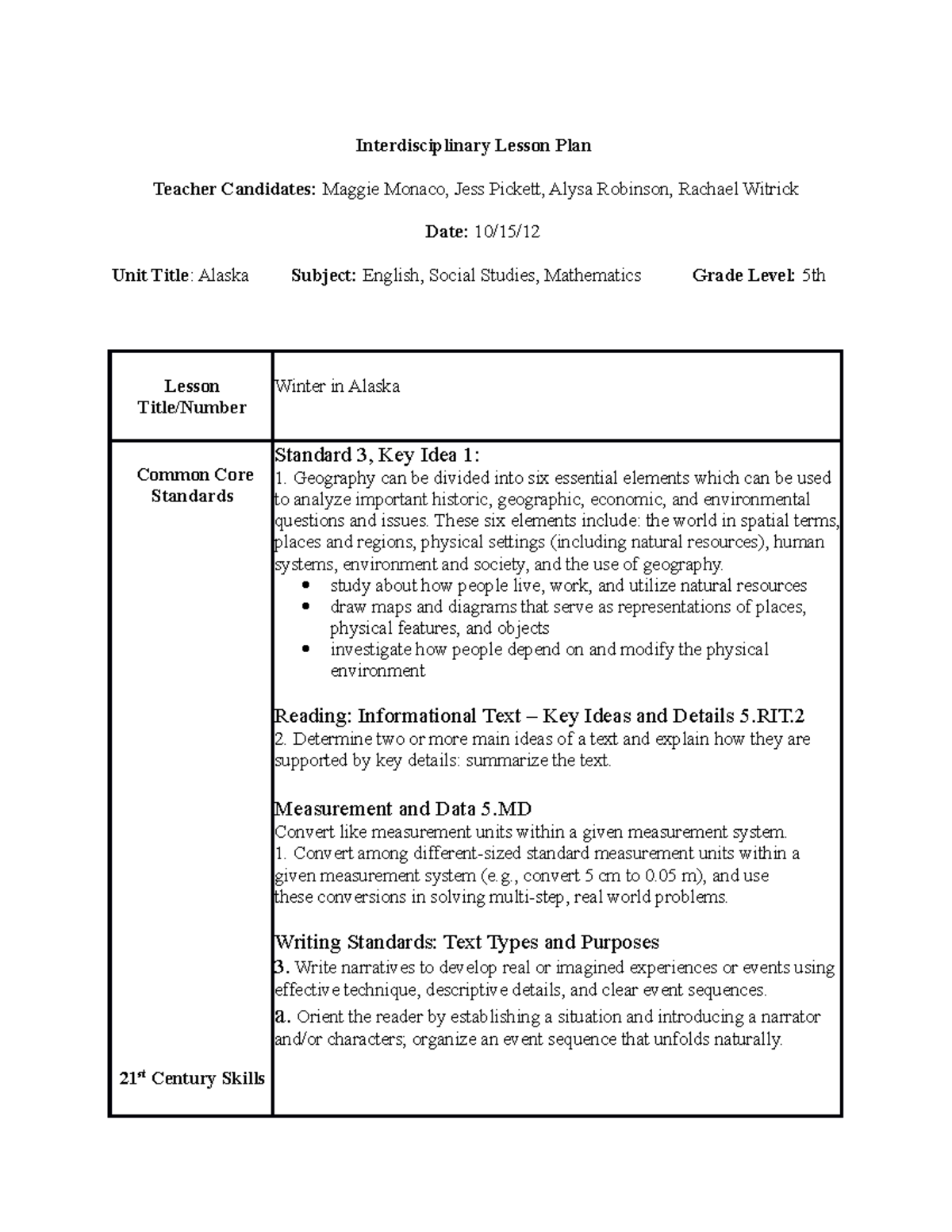 113620953 Interdisciplinary Lesson Plan - Interdisciplinary Lesson Plan ...