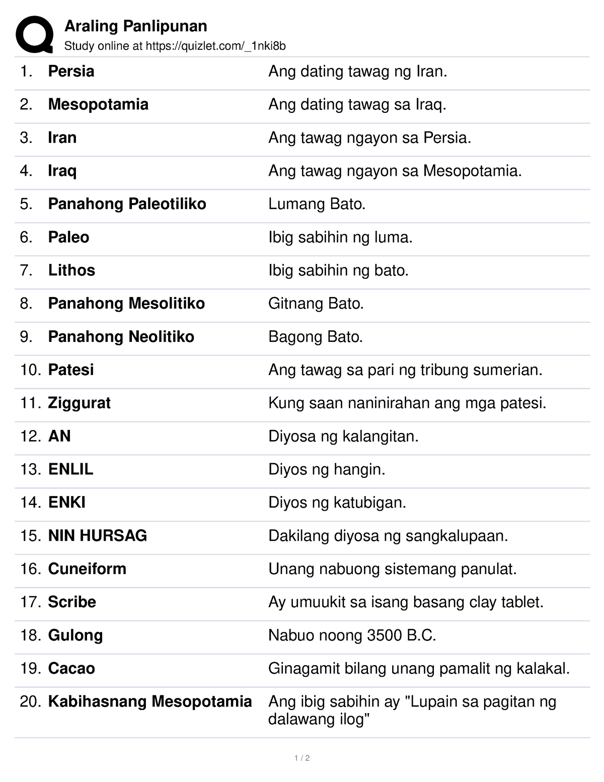 Araling Panlipunan QUiz1 - Araling Panlipunan Study Online At Quizlet ...