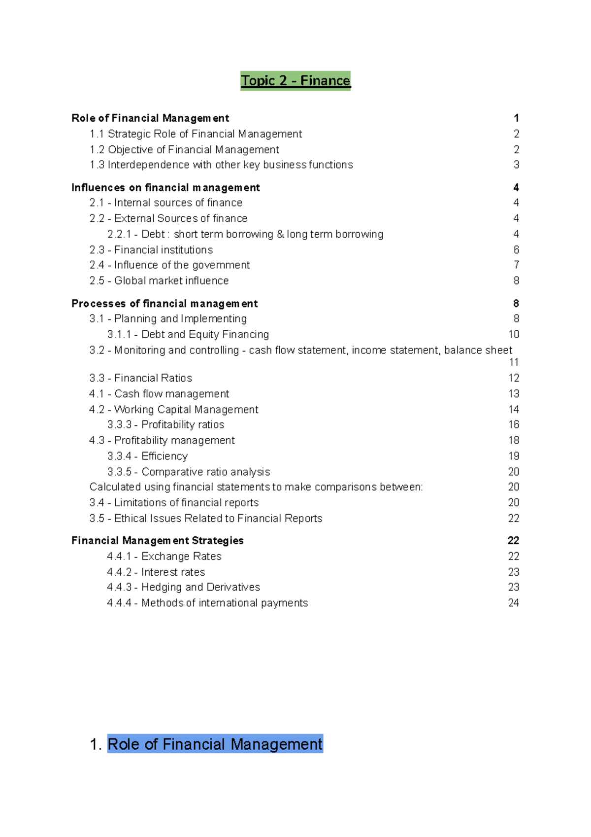 HSC 2021 Topic 2 Finance course summary - Topic 2 - Finance Role of ...