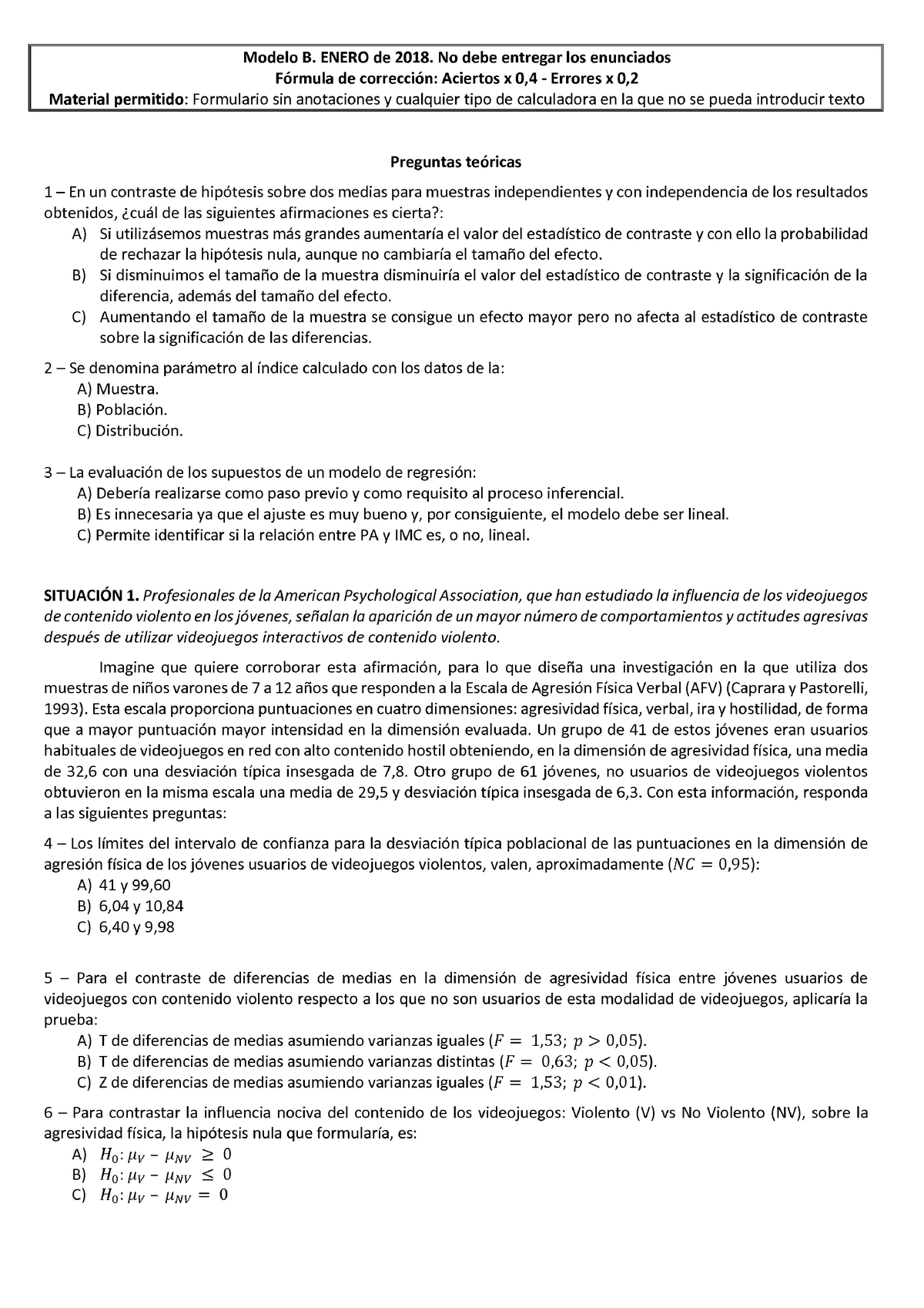 Examen Enero 18 Tipo B - Modelo B. ENERO De 2018. No Debe Entregar Los ...