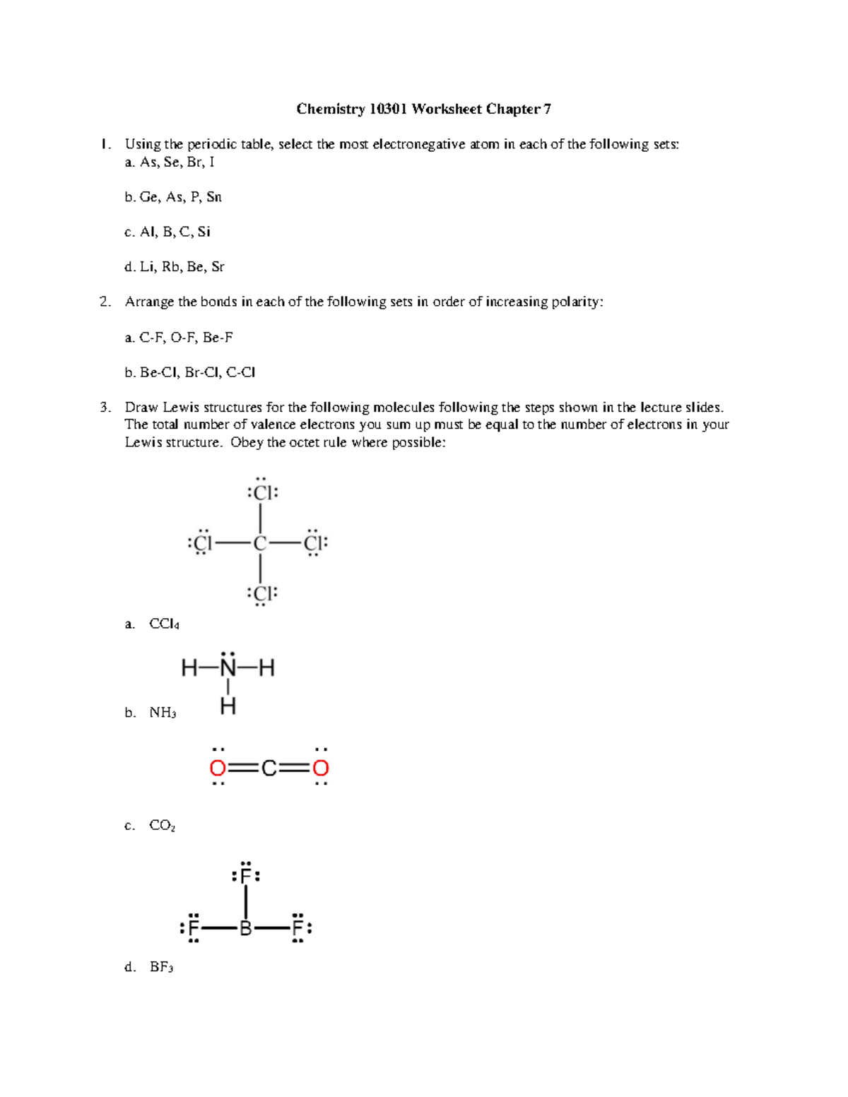 Chemistry 10301 Worksheet Ch 7 Lewis Structures Solutions-2 - Chemistry ...