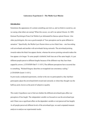 Lab Experiment 2 - Laboratory Experiment 2 - The Muller-Lyer 