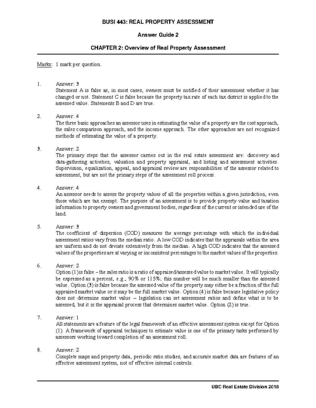 Assignment 2 UBC Real Estate Division 2018 BUSI 443 REAL PROPERTY