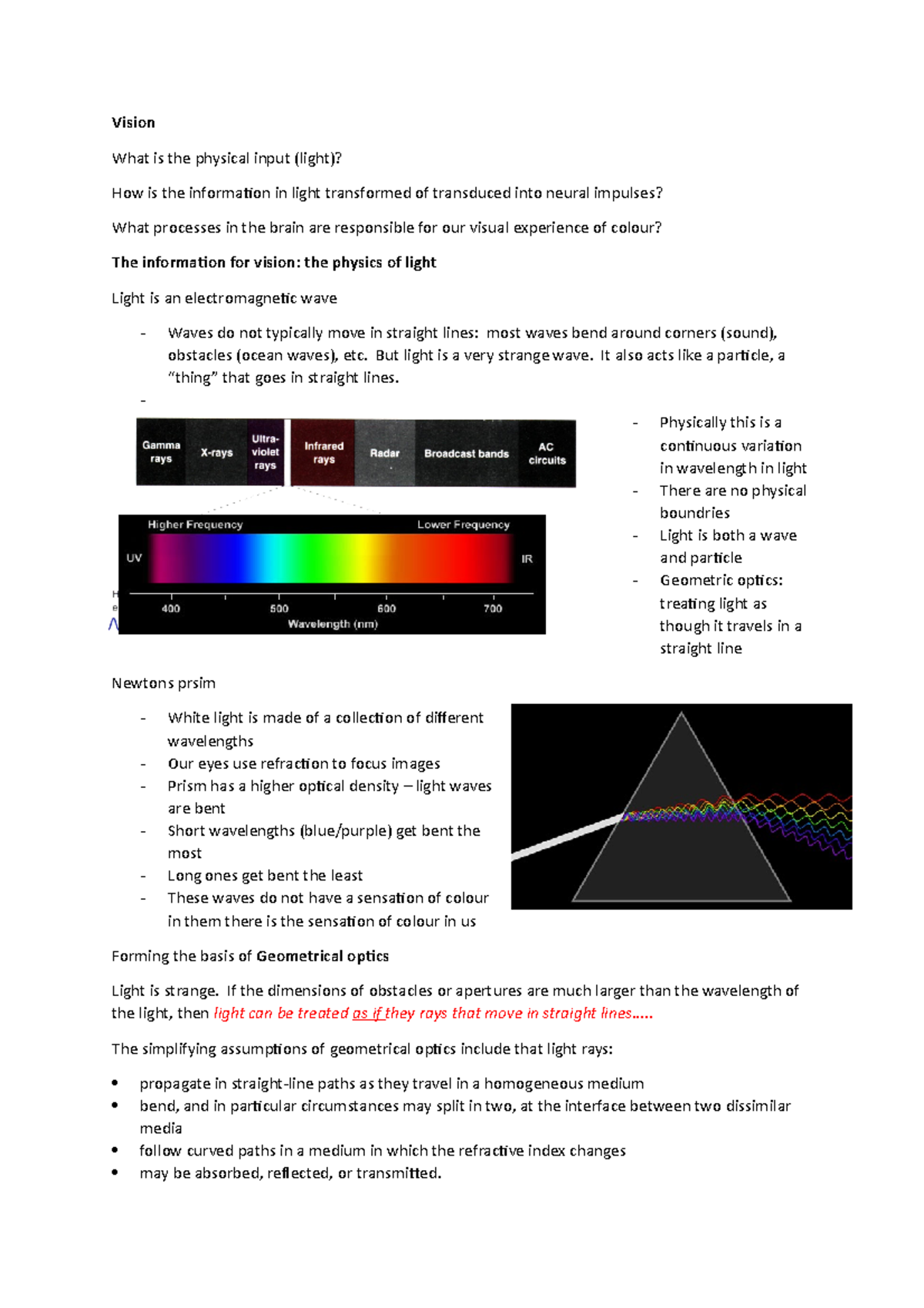 Vision lecture 1 - Vision What is the physical input (light)? How is ...