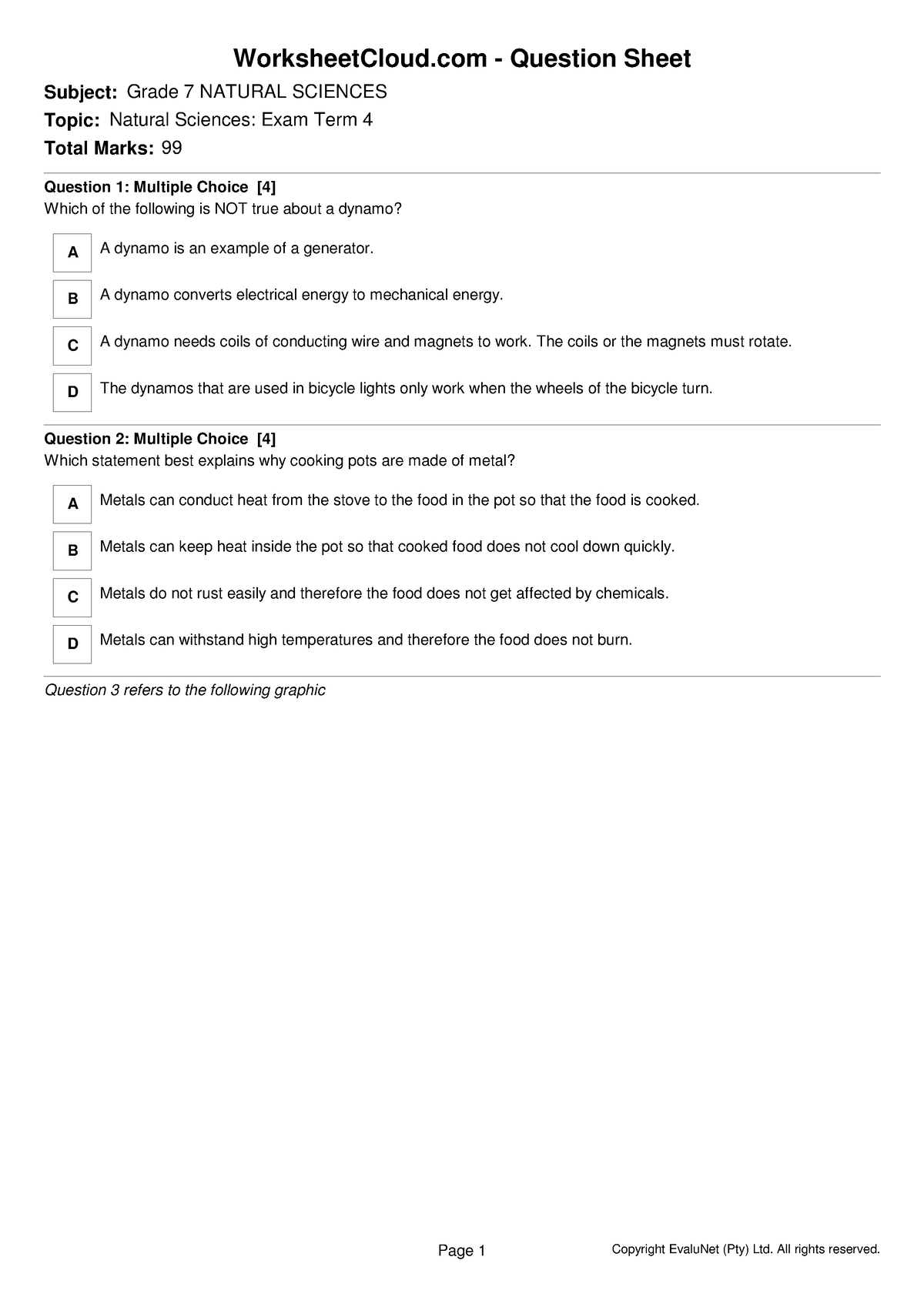 G7 natural sciences term 4 exam - WorksheetCloud - Question Sheet Topic ...