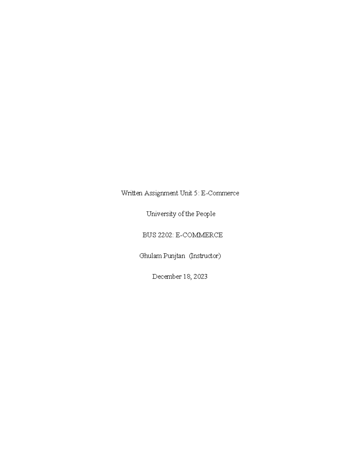 Written Assignment Unit 5 E-Commerce - Written Assignment Unit 5: E ...