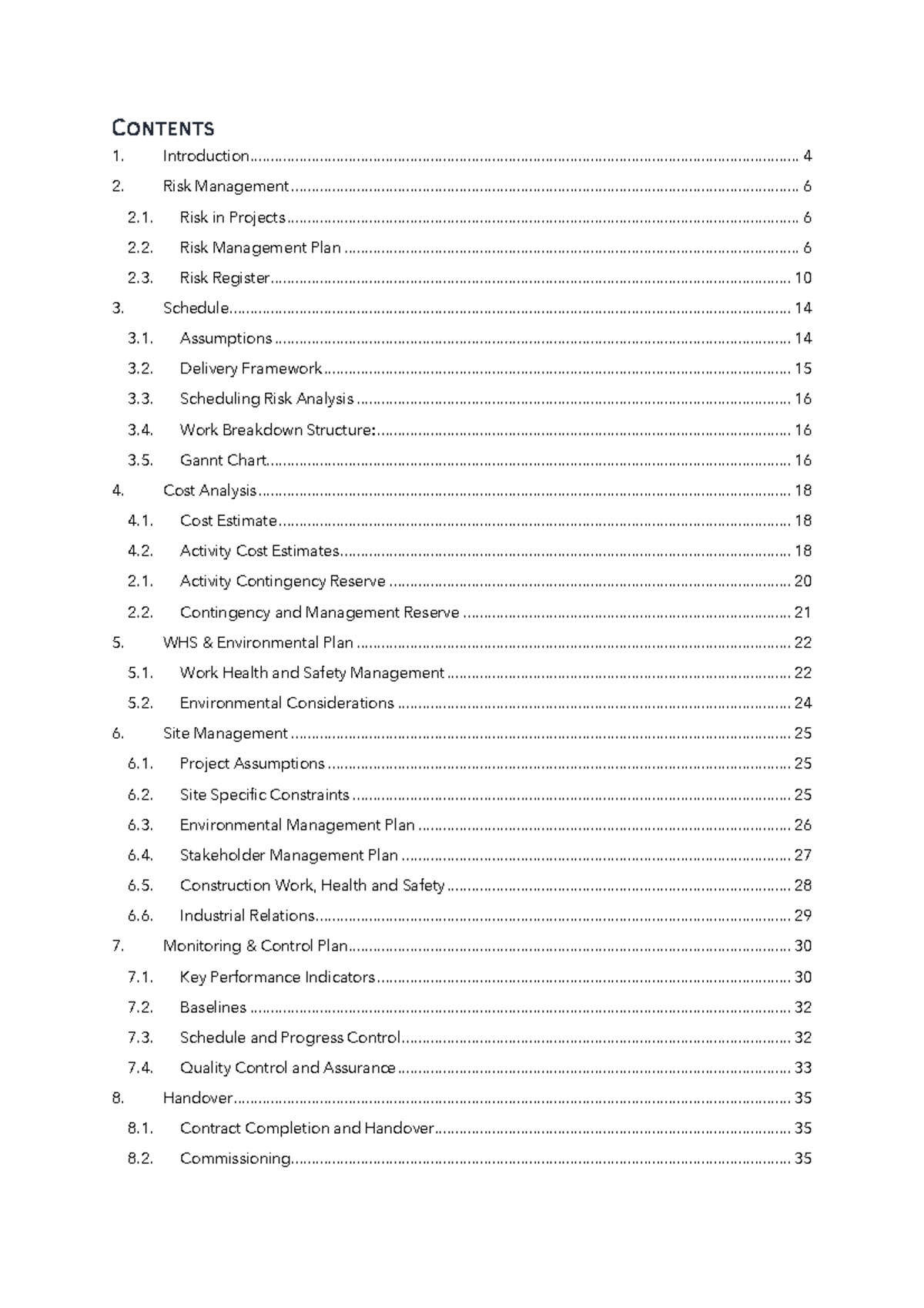 Project management plan example 4 - CIVL458 - UOW - Studocu