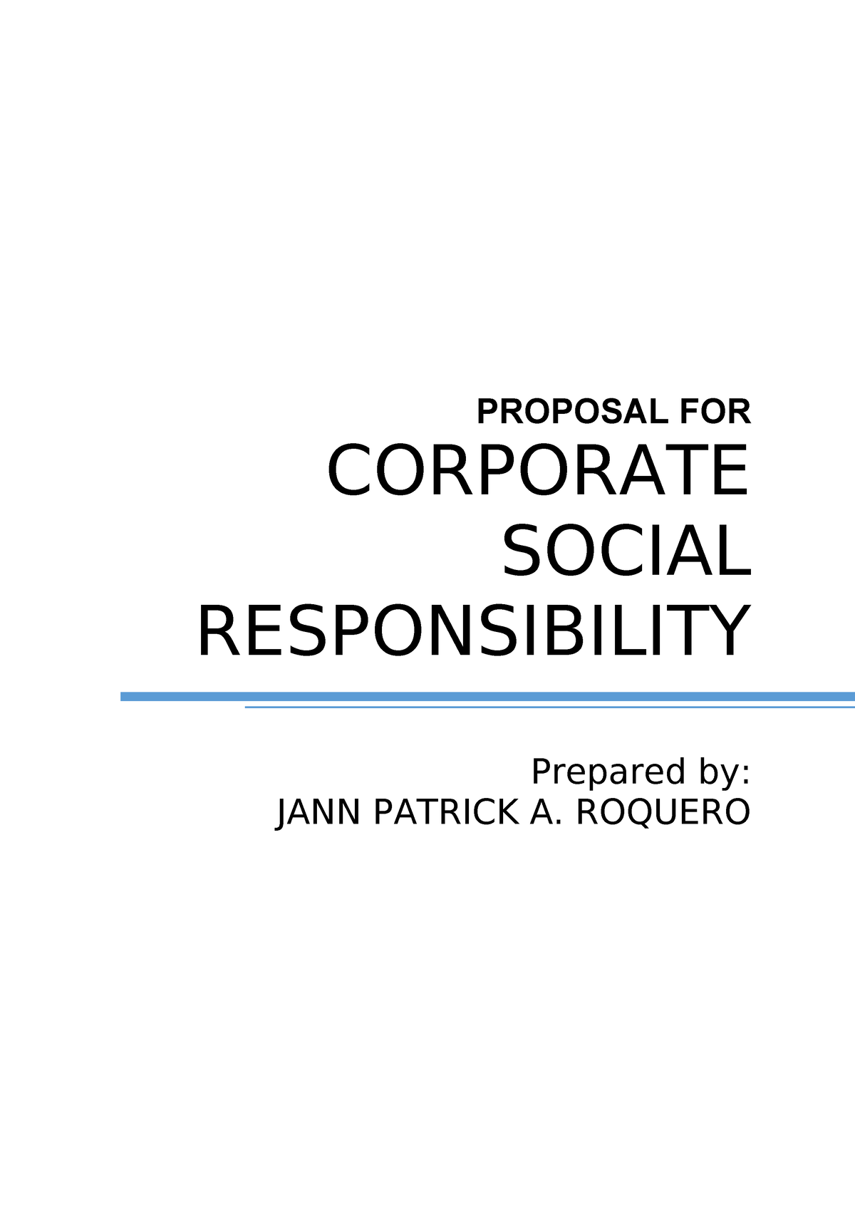 Proposal For Corporate Social Responsibility Mith 101 Proposal For