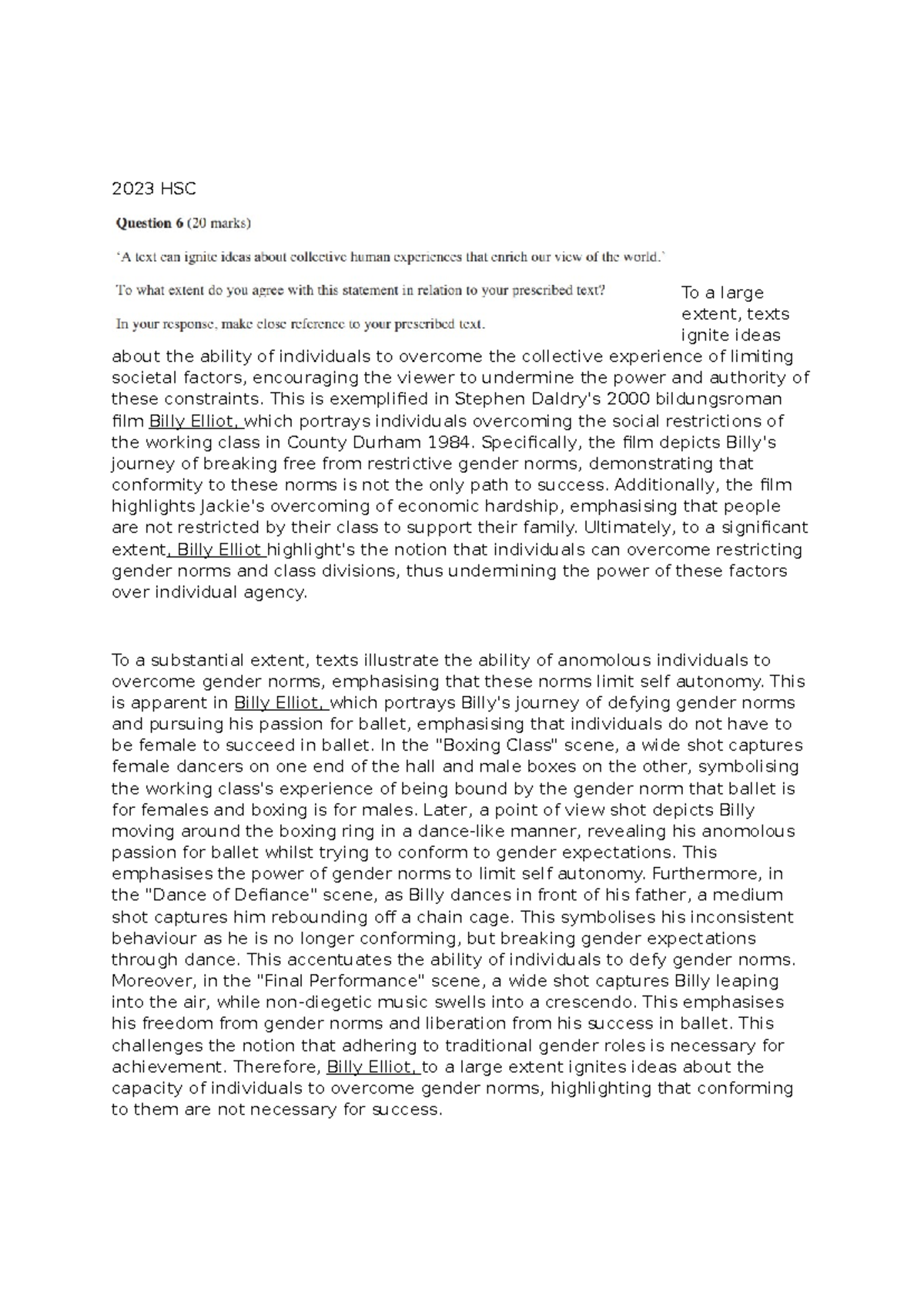 Common Mod - Billy - cool - 2023 HSC To a large extent, texts ignite ...