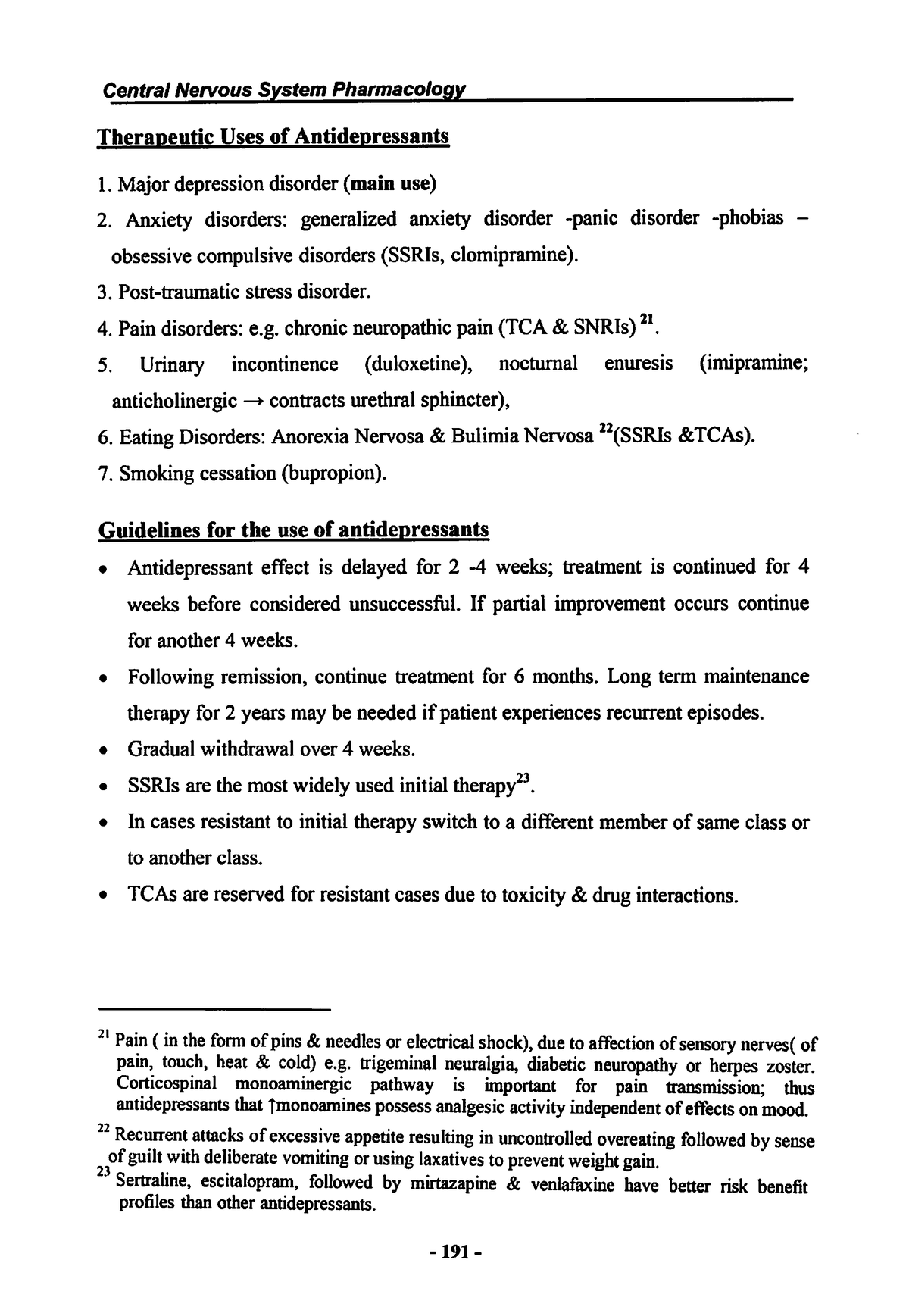 Important - Antidepressants of Uses Therapeutic 1. Major depression ...