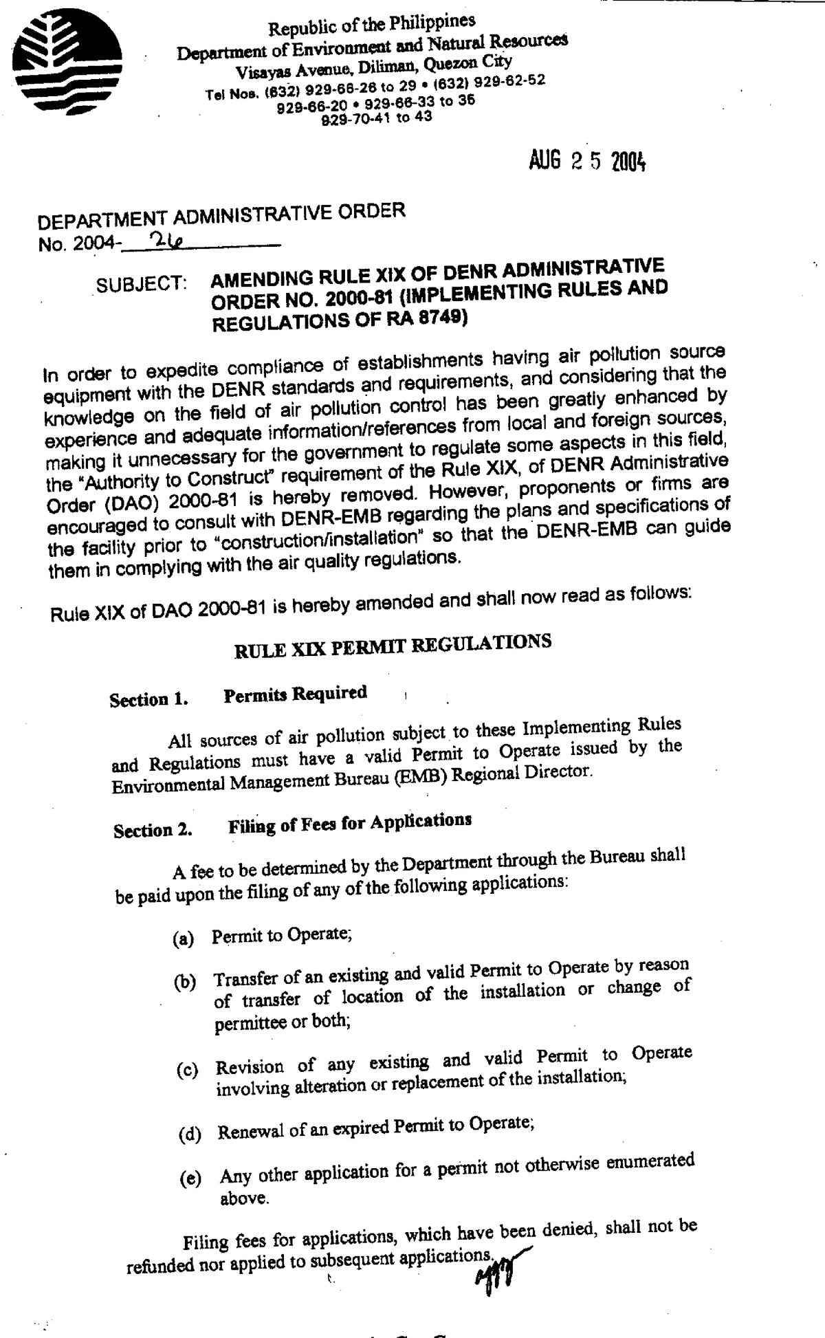 DAO No. 2004-26 Ammending Rule XIX of DAO 200-81 - BS Accountancy - Studocu