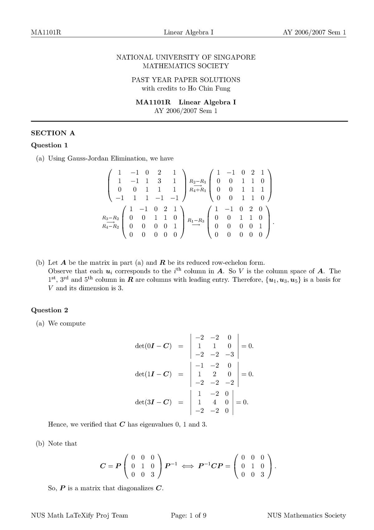 MA1101R Sem1 Final - MA1101R - NUS - Studocu