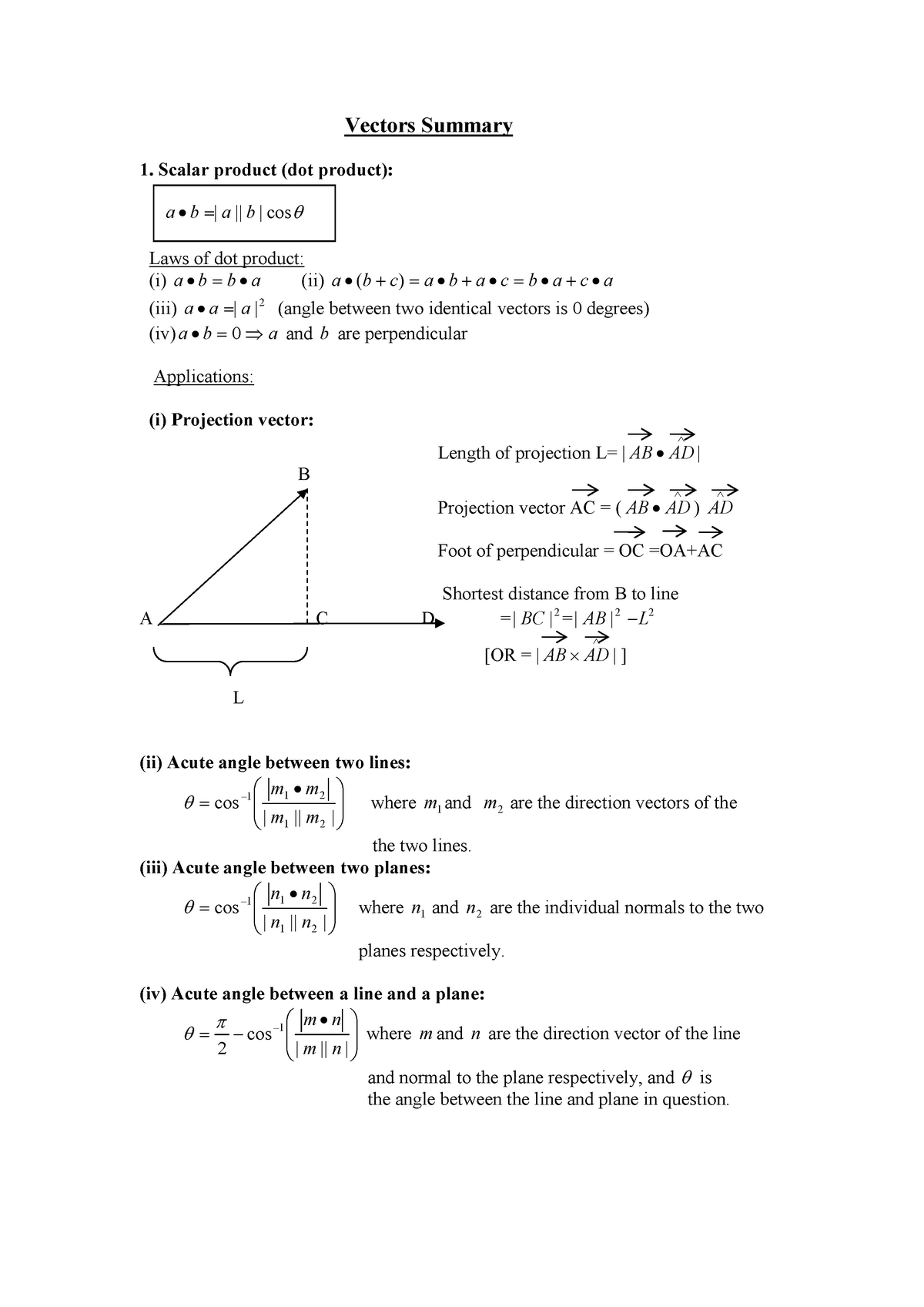 Vectors Summary - Vectors Summary Scalar product (dot - Studocu