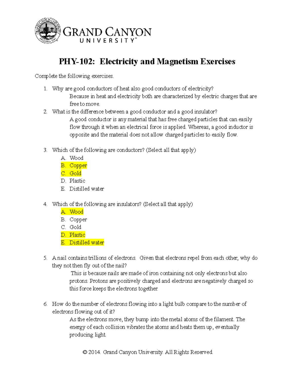 PHY 102 RS Electricityand Magnetism Exercises - PHY-102: Electricity ...