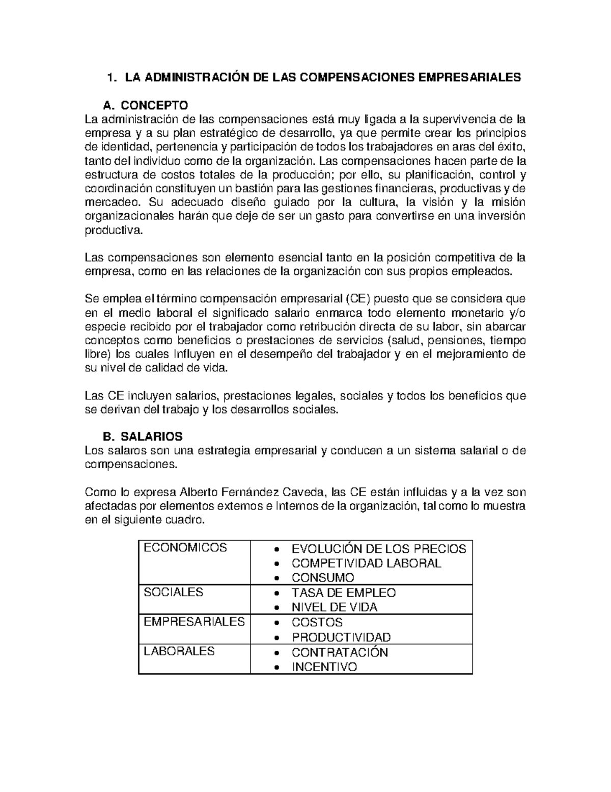 1 La administración de las compensaciones empresariales - 1. LA ...