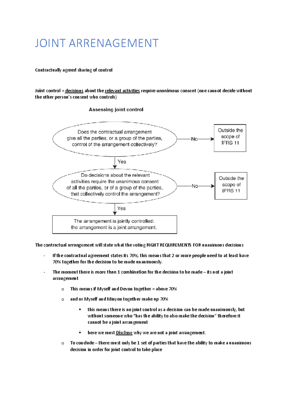 Joint arrangement - Notes - JOINT ARRENAGEMENT Contractually agreed ...