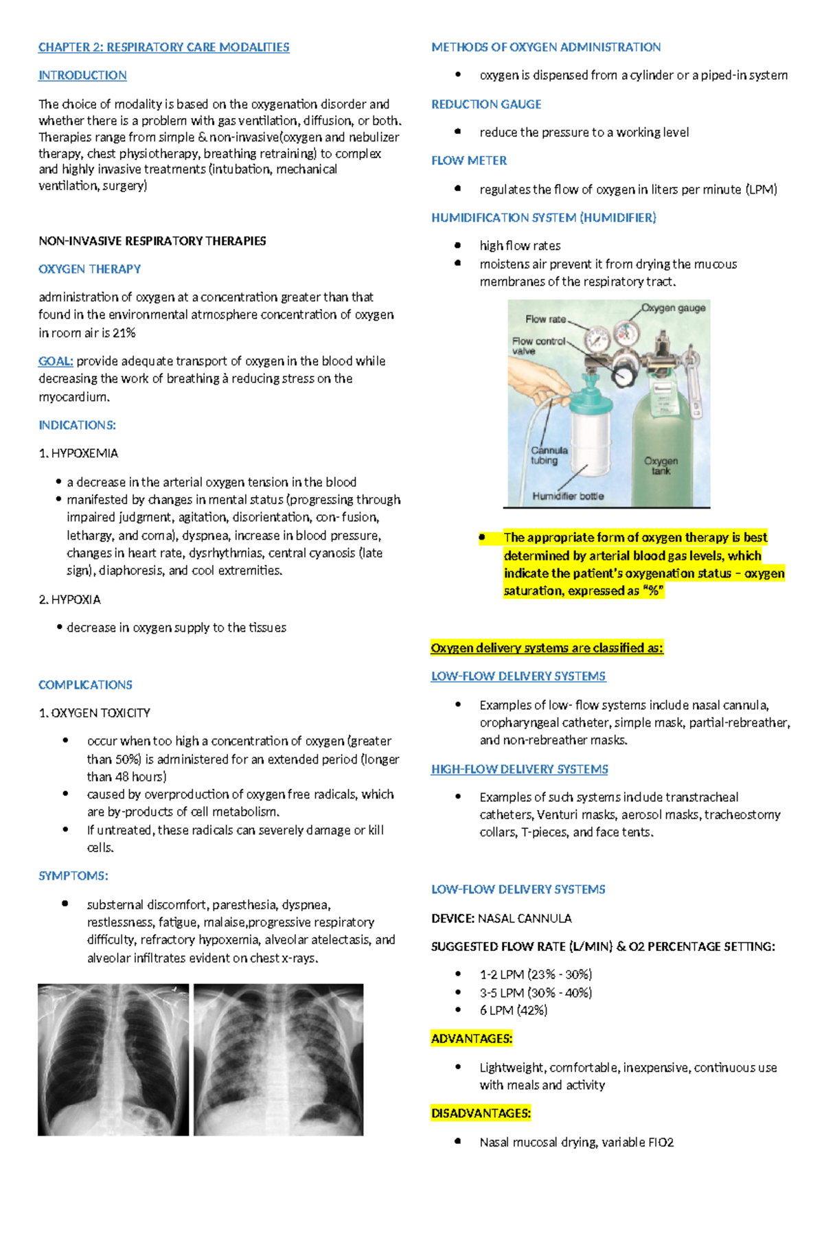 Chapter 2 Medsurge CHAPTER 2 RESPIRATORY CARE MODALITIES