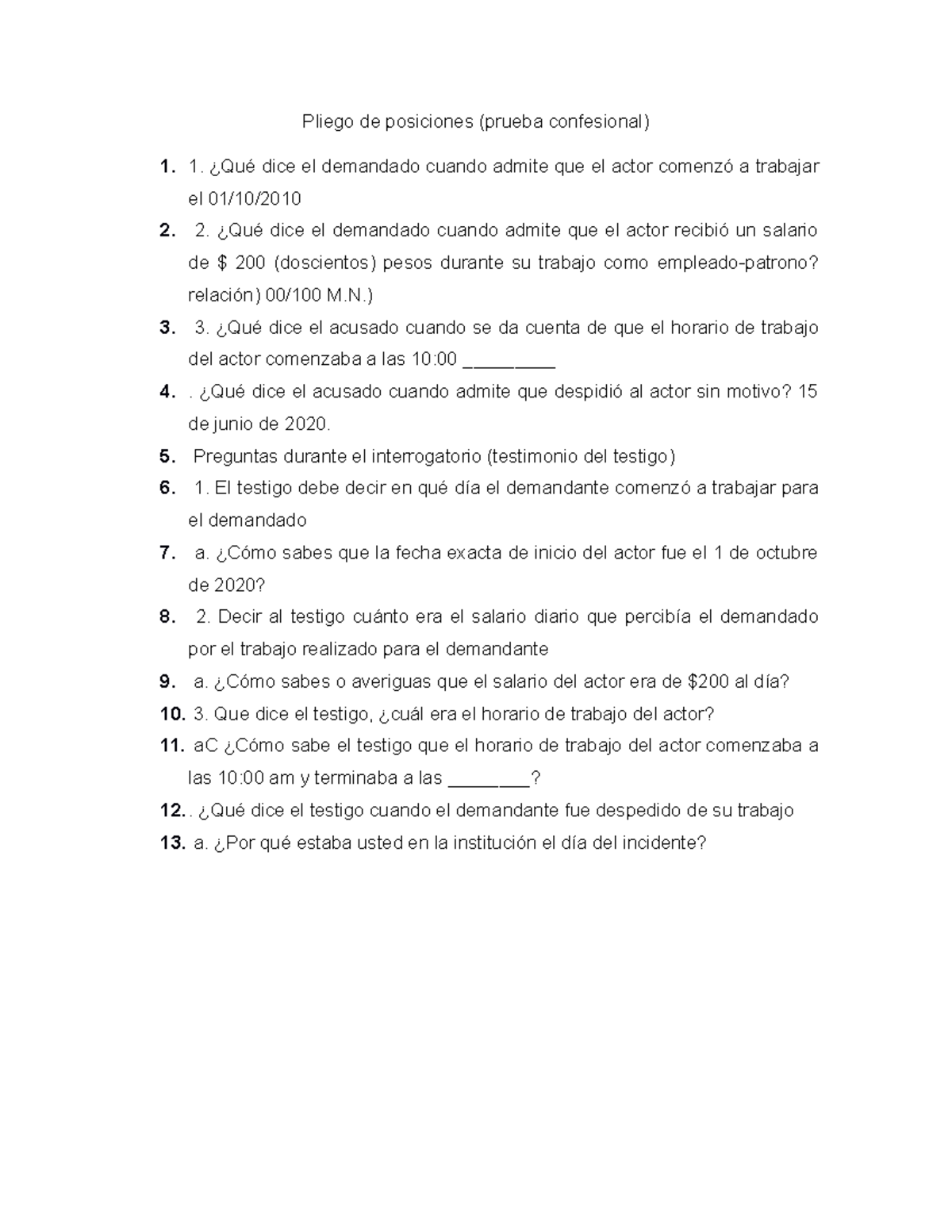 Pliego De Posiciones Qu Dice El Demandado Cuando Admite Que El Actor Comenz A Trabajar