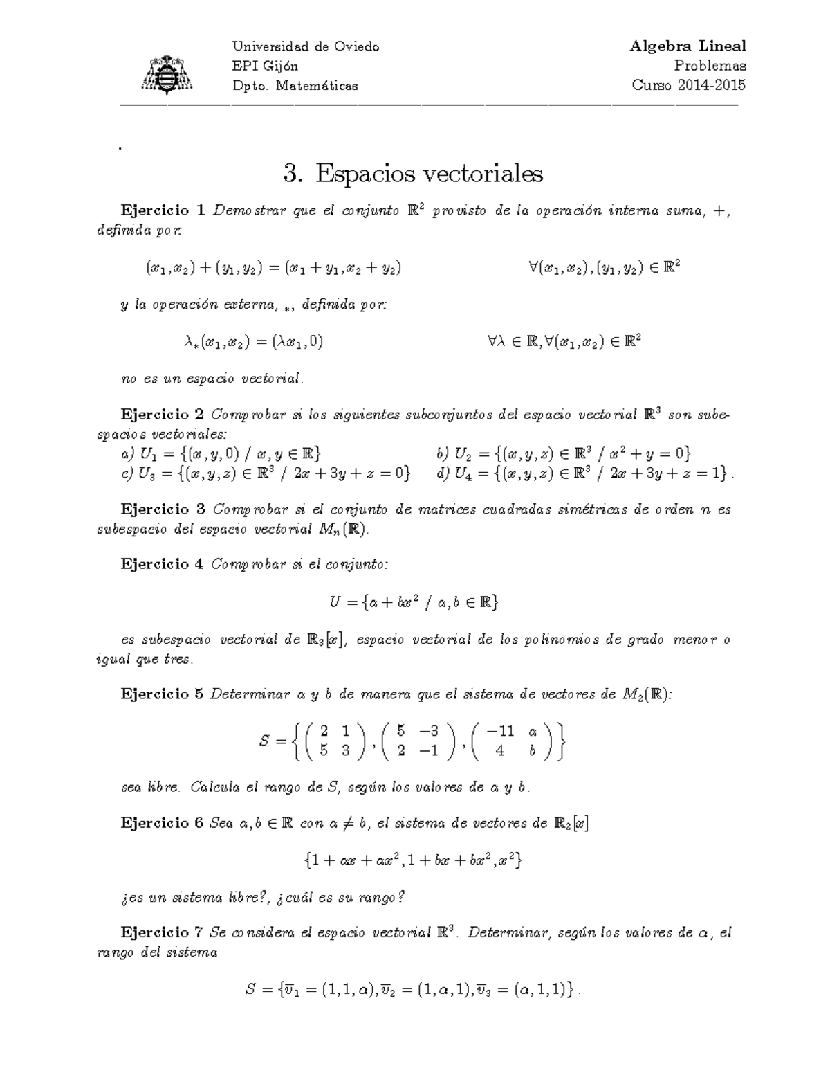 Espacios Vectoriales - Universidad De Oviedo EPI GijÛn Dpto. Matem ...