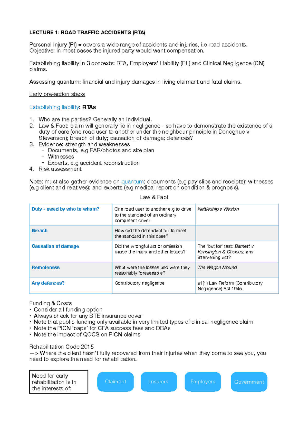 Personal Injury and Clinical Negligence - LECTURE 1: ROAD TRAFFIC ...