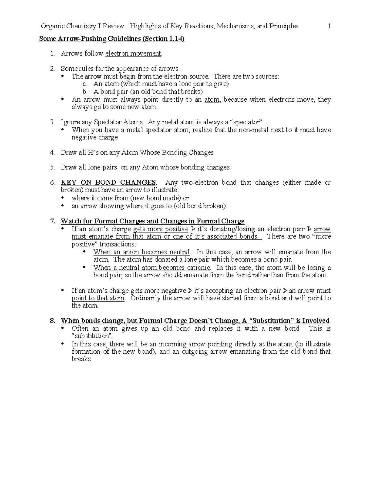 Organic Chemistry - Some Arrow-Pushing Guidelines (Section 1) Arrows ...