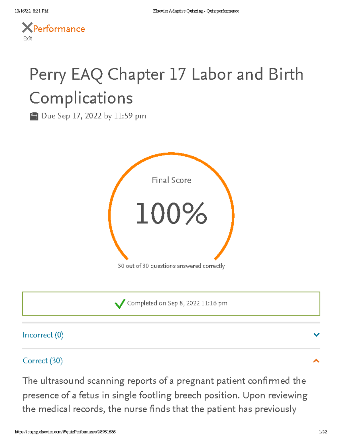 Perry EAQ Chapter 17 Labor And Birth Complications - Exit Performance ...